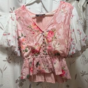 Anthropologie Pink Floral Blouse
